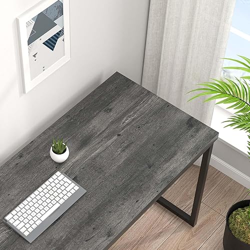 Miniatura 4 de EXCEFUR Escritorio moderno de oficina en casa, escritorio de computadora de madera y metal, mesa de estudio de escritura industrial para sala de