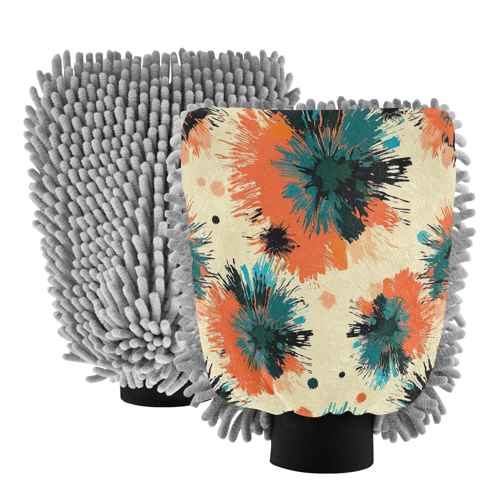 GakkiGii Splash Pattern 2 Pack Microfiber Car Wash Mitts, Dual-Sided Chenille Gloves, Scratch-Free for Auto Detailing & Home Cleaning, L