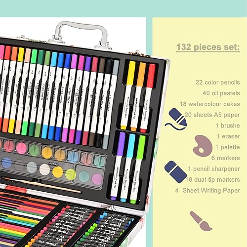 Miniatura 3 de Juego de arte de 132 piezas, juego de colores profesionales de lujo, caja de regalo, juego de arte, manualidades, dibujo, pintura, kit de Navidad