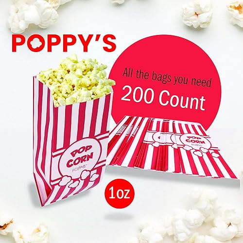 Miniatura 2 de Poppy's Bolsas de papel para palomitas de maíz, 200 bolsas de grado de concesión, accesorios para máquina de palomitas de maíz, noches de película,