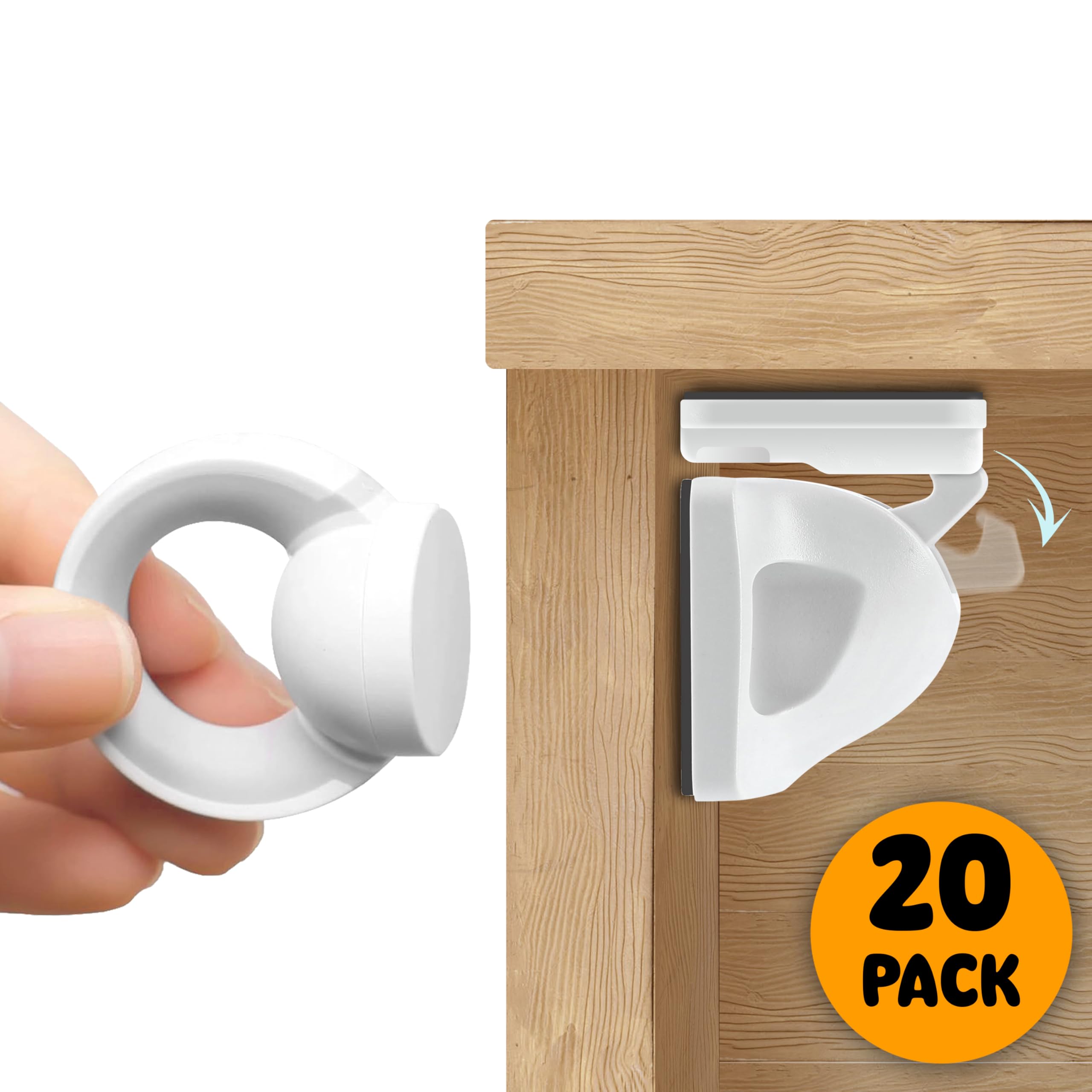 Booboo® - Serrature magnetiche di sicurezza per bambini + 1 chiave, a prova di bambino per cucina, armadi e cassetti, installazione in 30 secondi, senza fori, adesivo 3M (confezione da 20)