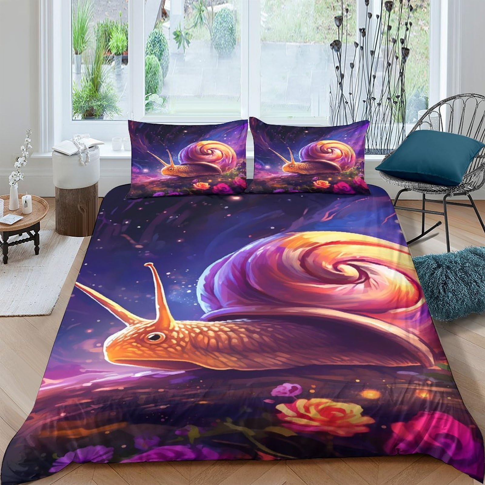 Ctjqhvkz Style-8 3D Printed Fantasy Snail Fitted Sheet Microfiber Soft Purple Night Forest Bed Cover For Bedroom Dorm Decorative Mattress Protection Single（135X200cm）
