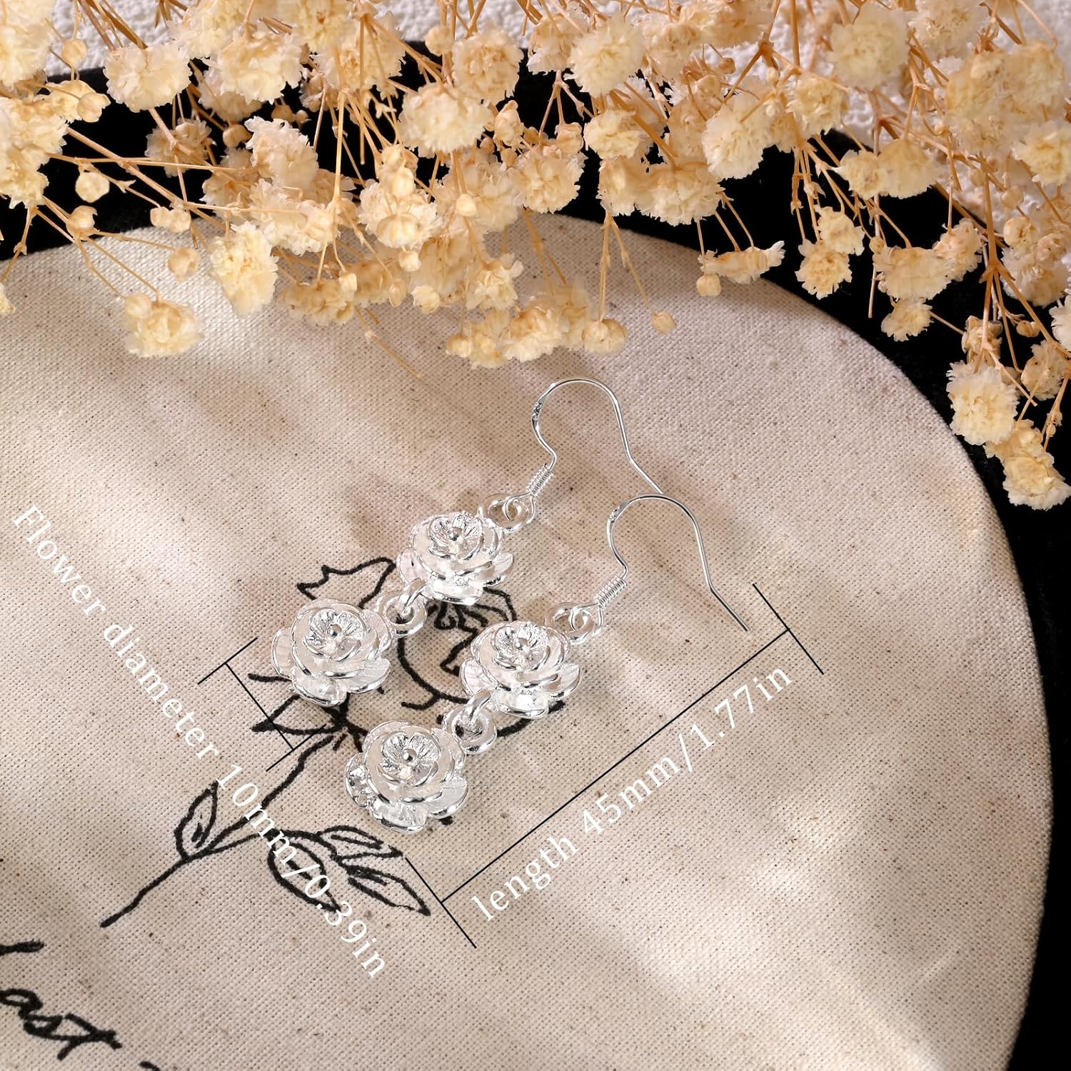 Flower 925 Sterling Silver Earrings for Women Floral with Double Rose Earrings Long Tassel Drop Silver Dangle - Image 5