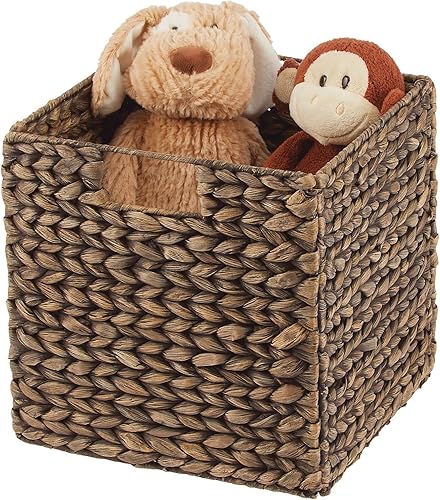 Miniatura 8 de mDesign Cesta organizadora de cubo de jacinto tejido natural con asas, almacenamiento para baño, estante de lavandería o cuarto de bebé, perfecta