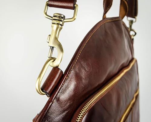 Vista 7 de Time Resistance Bolsa de ropa de cuero Traje Duffel Slim Maleta de mano Vestido Bolsa de protección Marrón