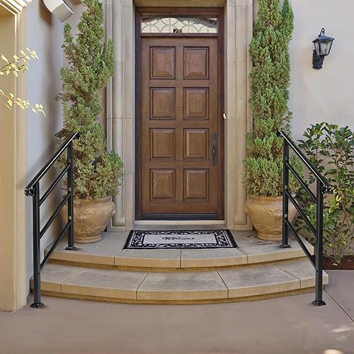 Miniatura 5 de Outvita Pasamanos para escalones al aire libre, barandilla de escalera para exteriores de 1 a 3 escalones, pasamanos ajustables de hierro forjado