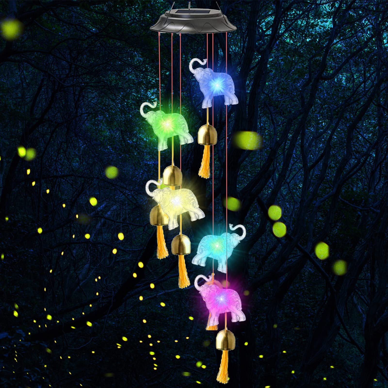 Campanelli a vento a forma di elefante per esterni impermeabile a LED ad energia solare con luci ideale come regalo per l'inaugurazione della casa per giardino esterni patio prato decorazione