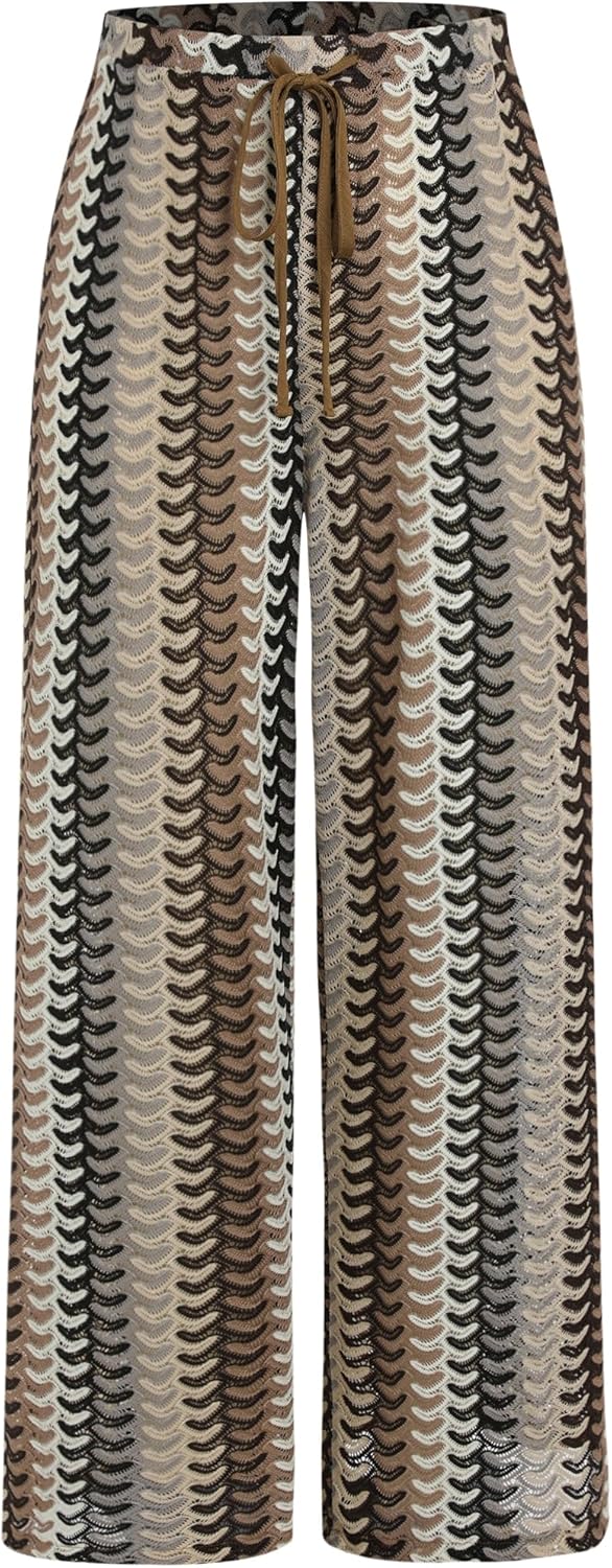 ZAFUL Womens Beach Cover Up Pants Sexy Crochet Drawstring Elastic Boho Swimsuit Cover Up Long Pants Beach Wear - Image 4