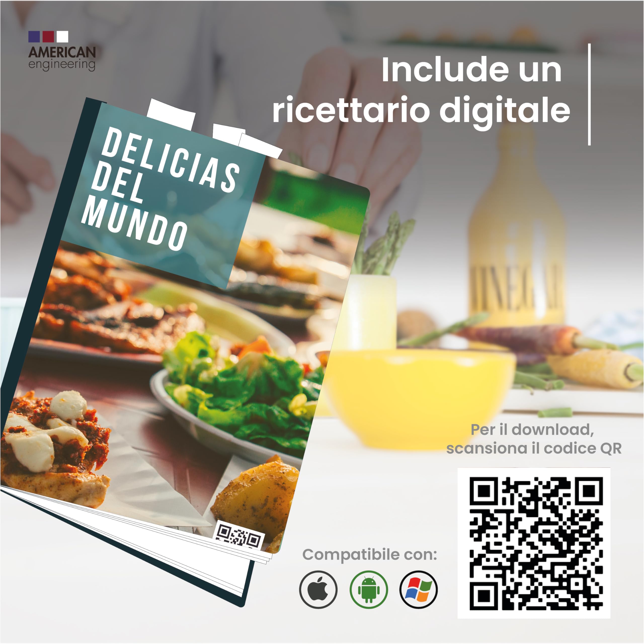 Bilancia da cucina digitale HK 105 Bilancia ad alta precisione in acciaio inossidabile, impermeabile. Capacità 5 kg. Schermo LCD.Batterie incluse. Funzione tara. Libro di ricette scaricabile