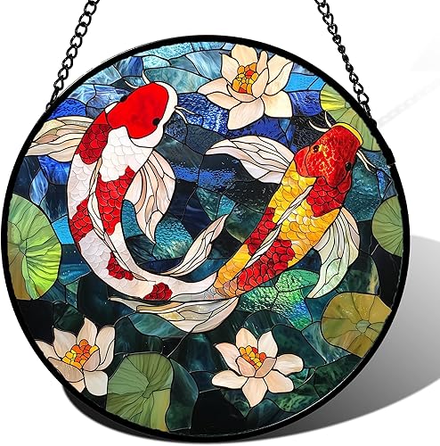 Miniatura 2 de Colgador de vitrales para colgar en ventanas, Koi y Lotus para puerta, decoración del hogar, atrapasoles de peces, Navidad, Día de la Madre, regalos