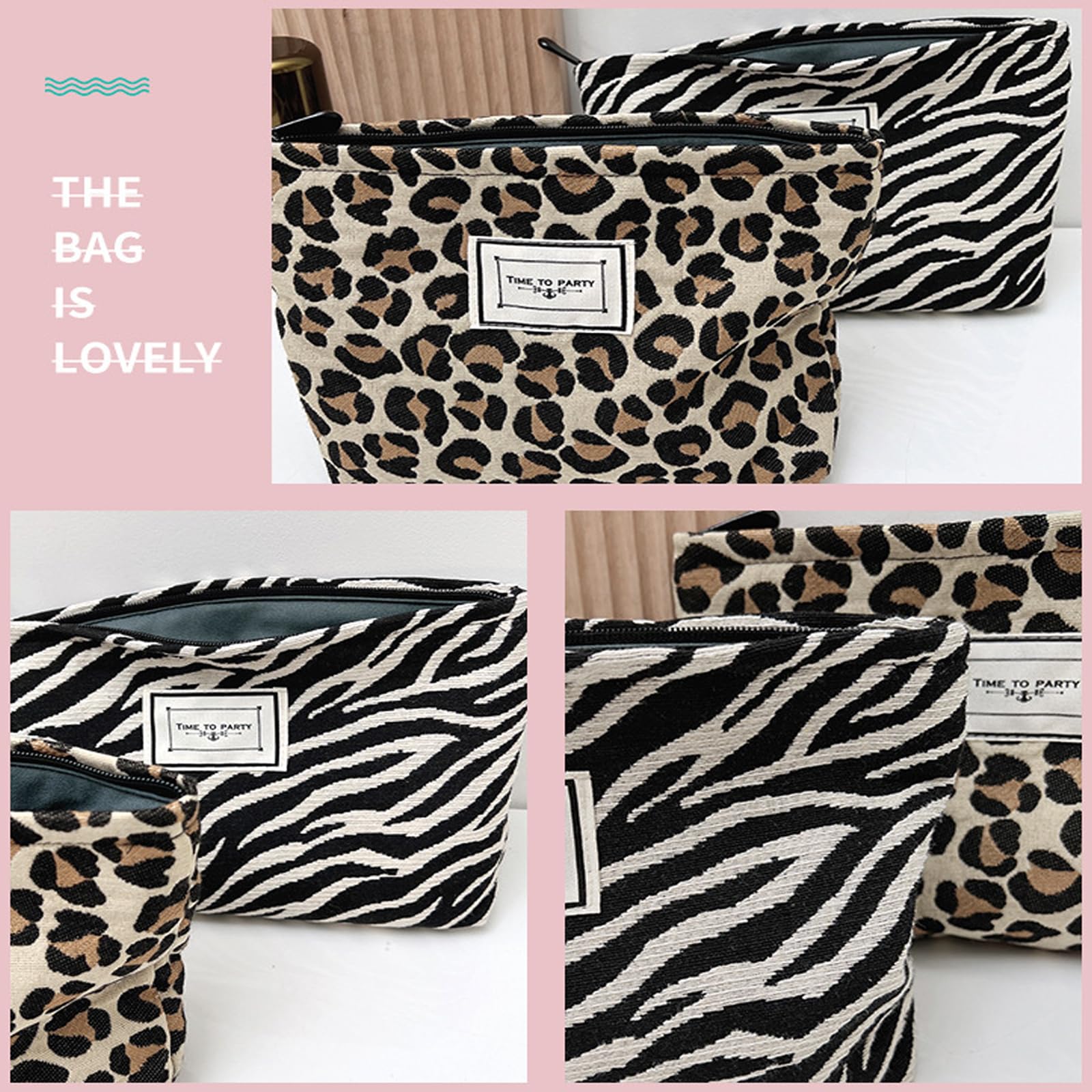 2PCS Canvas Cosmetic Leopard Make Up Bag,Make Up Bag,Cosmetic Pouch Purse Case,Fashionable Zipper Makeup & Toiletries Organiser,for Ladies Girls Travelling,Going Out - Image 3
