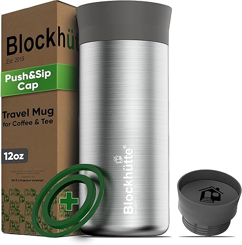 Blockhütte Vasos de café aislados de acero inoxidable, taza de viaje de 12 onzas, taza de café aislada 8 horas calientes, termo de té a prueba de