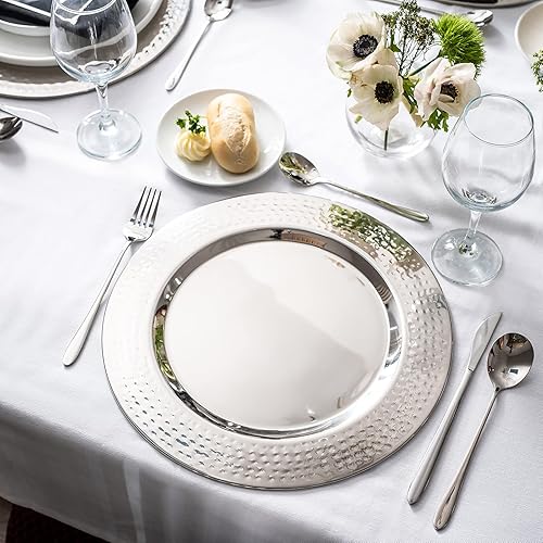 Miniatura 5 de Placa de carga de acero inoxidable, paquete de 6, cargadores de acero inoxidable de 13 pulgadas para platos llanos con borde martillado, juego de