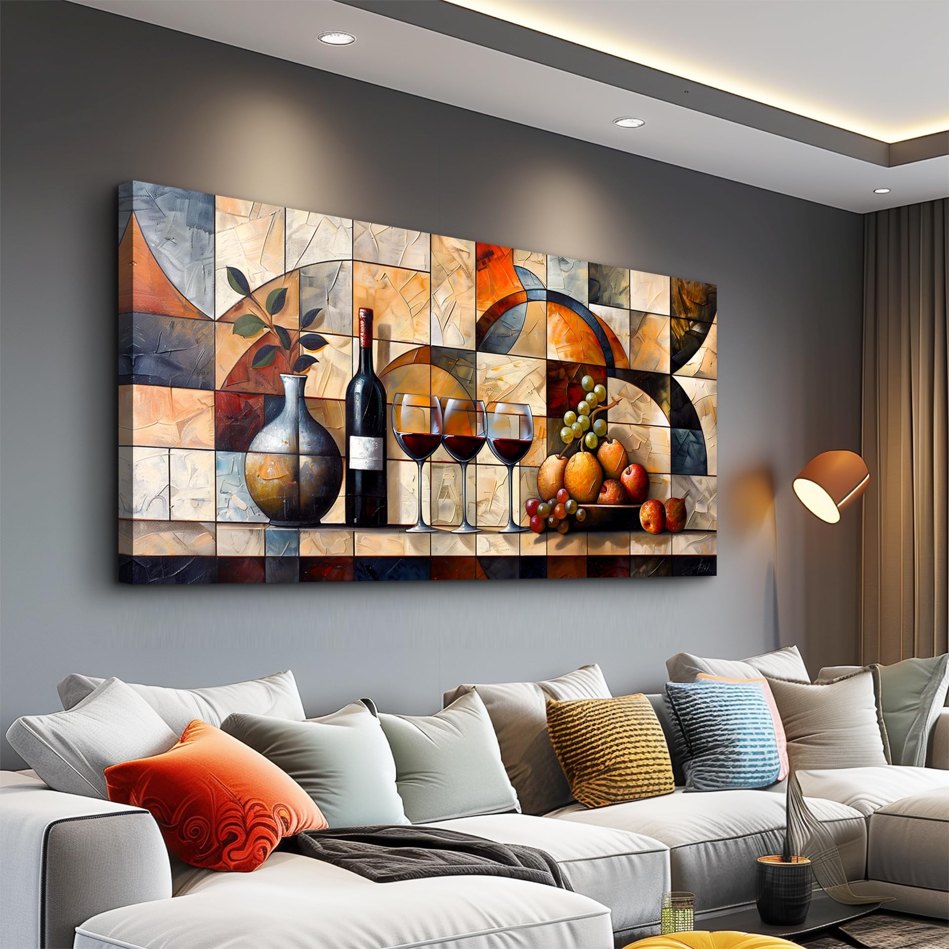 PHAOHUAXM Large Canvas Wall Art For Living Room Office Restaurant Wall Decor For Bedroom Abstract Wine Glass Oil painting Framed Decor Printing