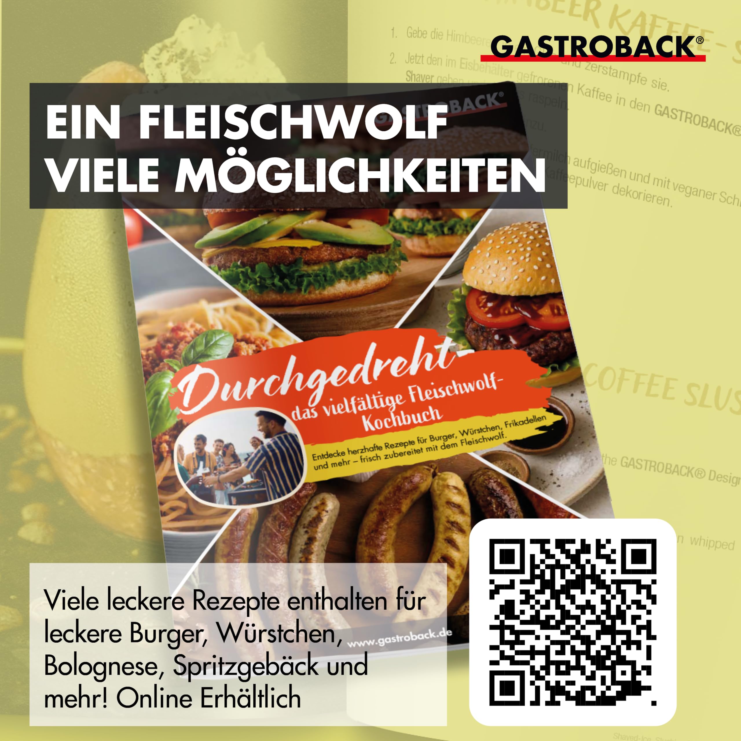 GASTROBACK Elektrischer Fleischwolf mit Wurstfüller und Spritzgebäckvorsatz - 2500 Watt 6-in-1 Edelstahl Meat Grinder - Wurstfüllmaschine elektrisch mit Touch Screen inkl Burger-Presse
