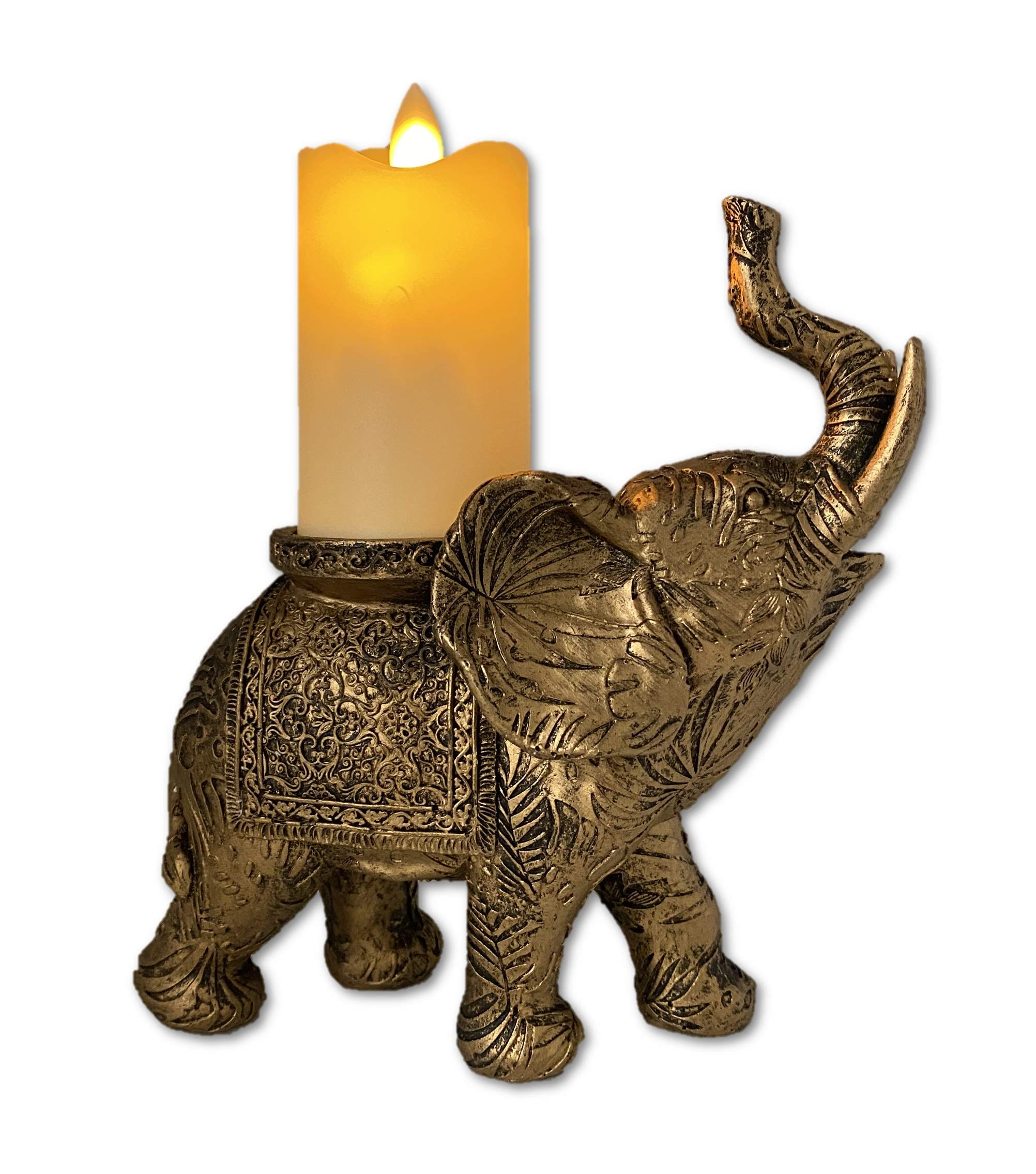 Lucky Decorative Elephant with LED Flameless Candle for Home and Office…