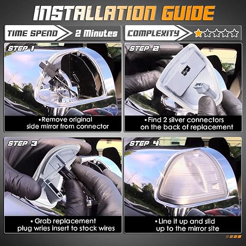 Miniatura 6 de HERCOO Luz LED de señal de giro para espejo lateral izquierda y derecha, lente de cubierta transparente para 68302828AA 68302829AA compatible con