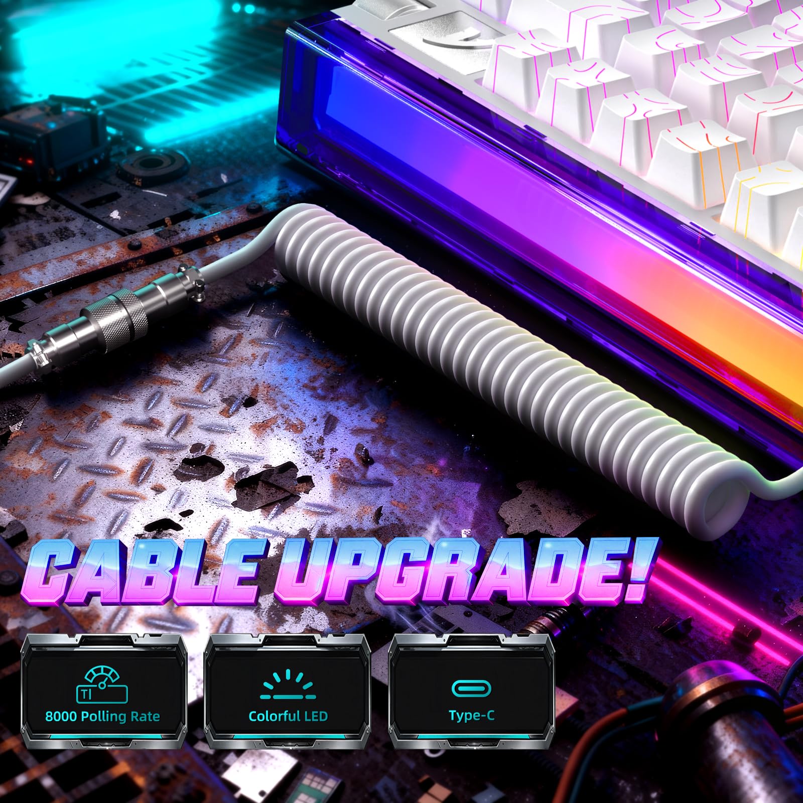 ATTACK SHARK R85 HE – Przewodowa klawiatura gamingowa 75% z kablem C01ULTRA LED, magnetycznymi przełącznikami, oprogramowaniem Multifunctional, RGB, pokrętłem, 8000 Hz (Biały kontur)