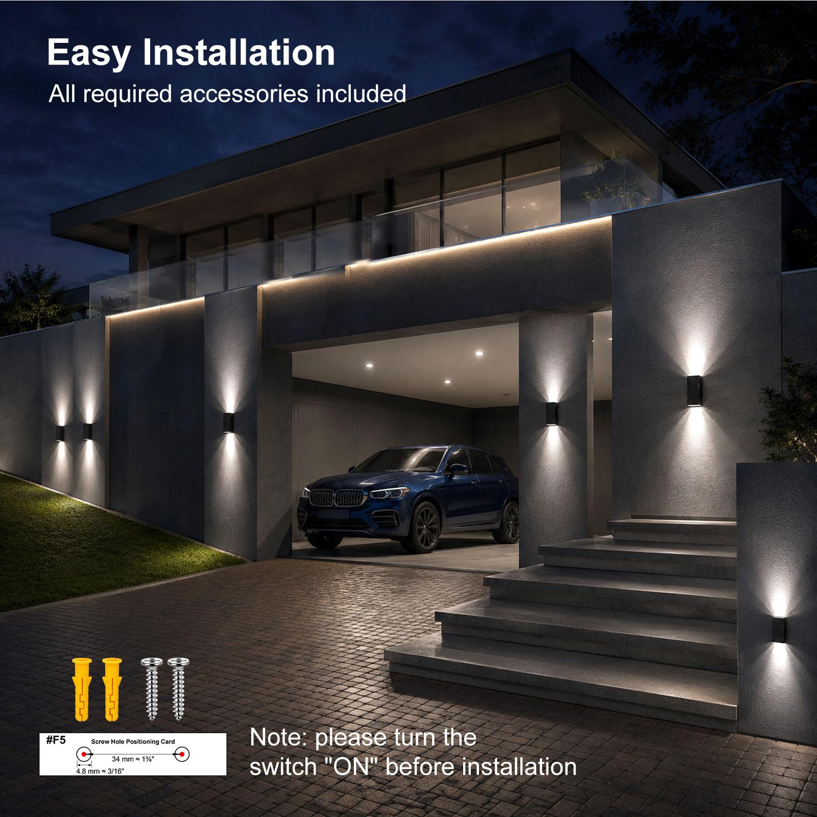 Lacasa Luz Solar Exterior de Pared, 4 Pack 2 Modos Luces Solares Apliques | 2 Colores en 1 (2700K/6500K), Impermeable IP65, Up & Down Iluminación Auto On/Off, LED Lampara Solar para Jardin Garaje Patio