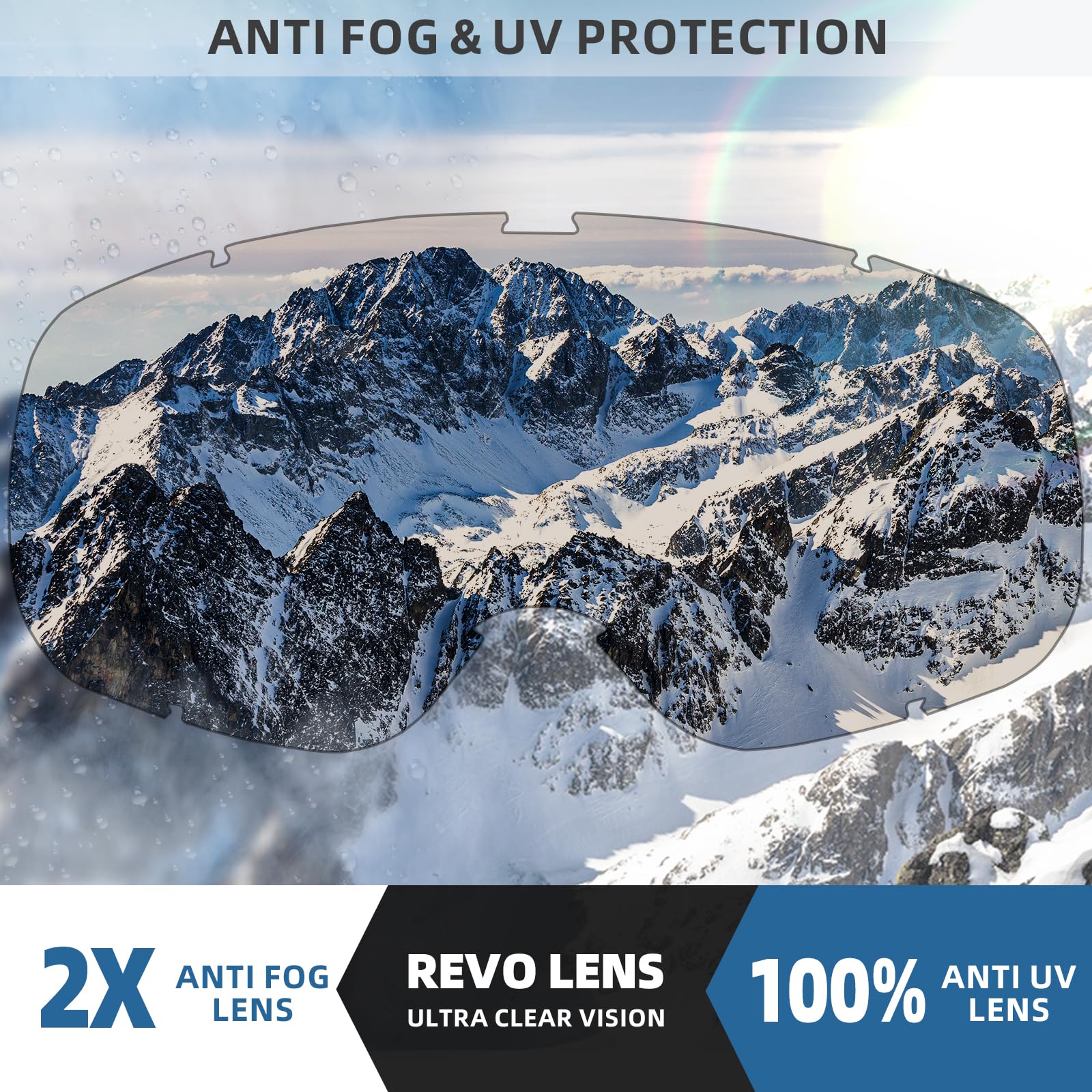 Freela Occhiali da sci OTG uomo donna sopra occhiali neve snowboard sport occhiali per adulti giovani 100% protezione UV400 anti nebbia