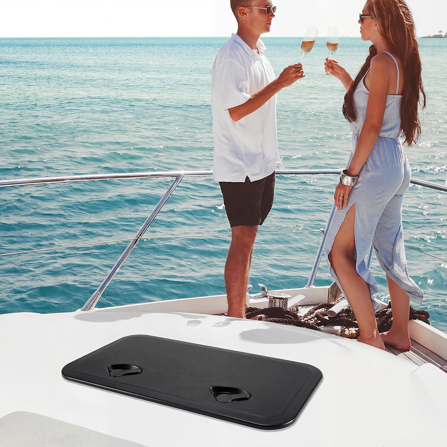 Goplus 24” x 14” Boat Hatch, Marine Deck Access Hatch w/ 180° Lid Hinge & Non-Slip Surface, All-Weather Rectangle Hatch Lid for Boat, Yacht, RV