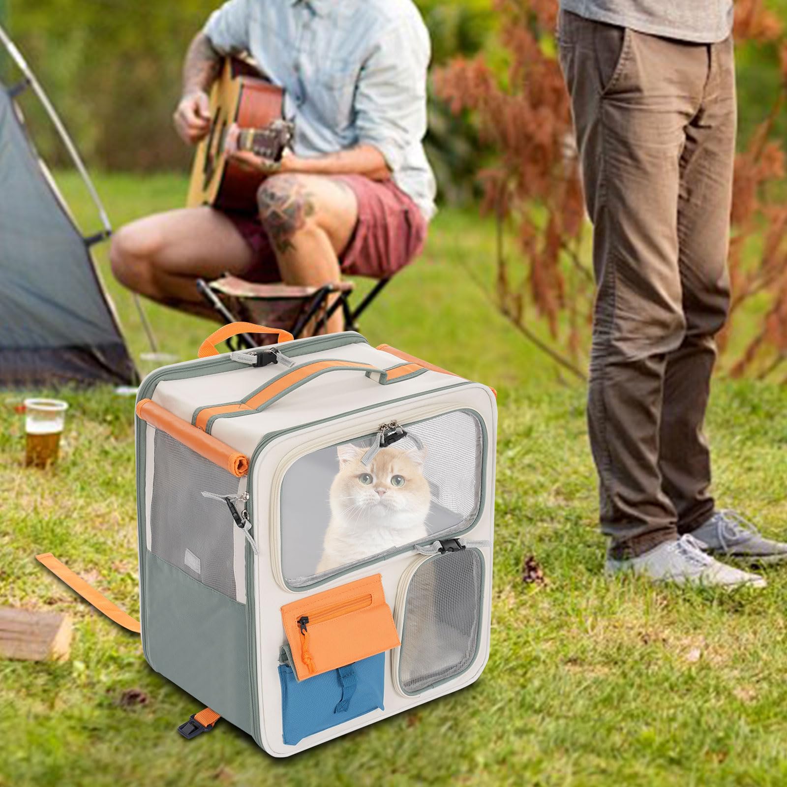 Katzenrucksack Hunderucksack mit Trolley 2 in 1 bis 12,5 kg, Katzentransporttasche Tiertransporter mit 4 Rädern, Multifunktionaler, Atmungsaktive Haustier-Reisetrage für Katzen und Welpen