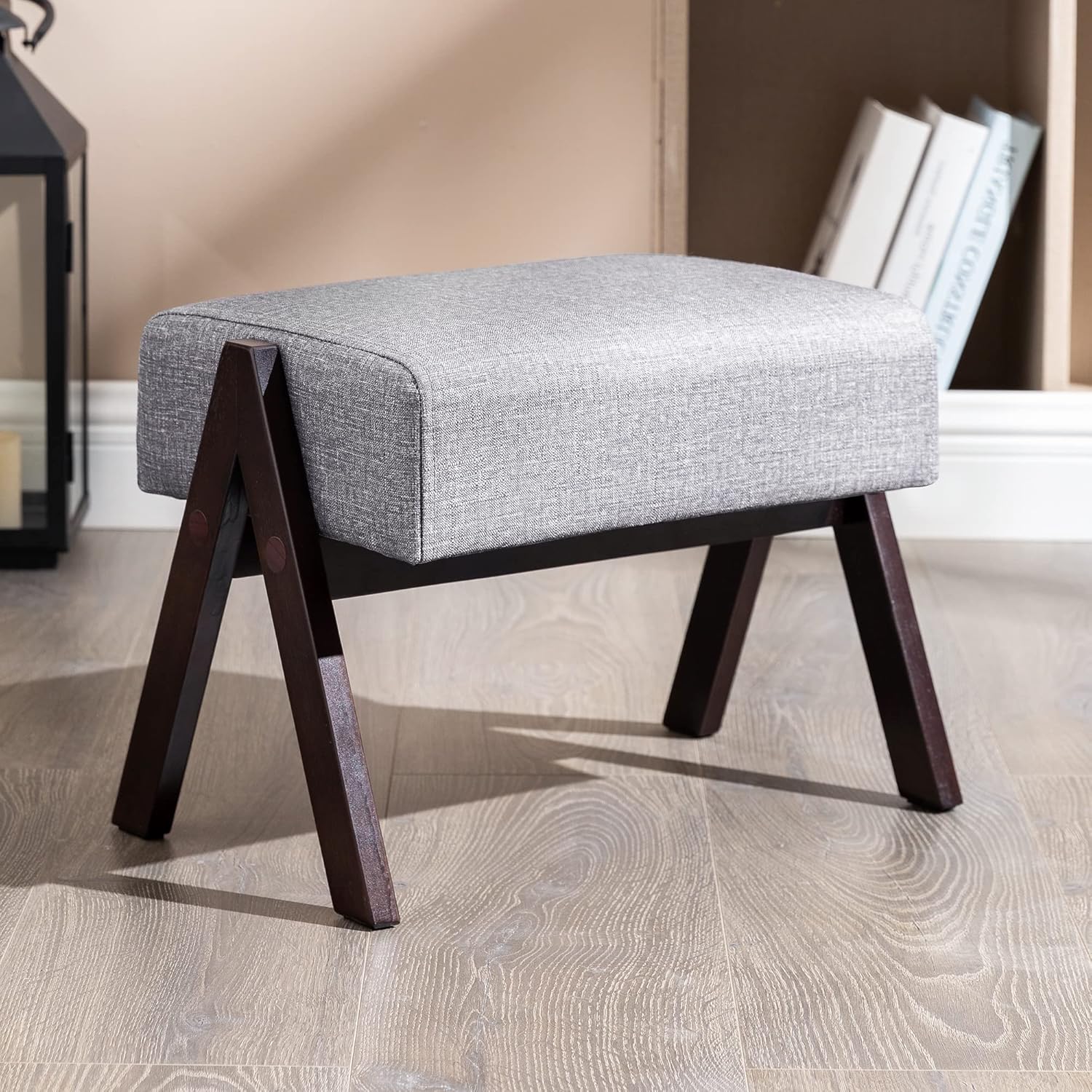 LUE BONA Foot Stool, Modern A Footstool, Dark Grey Linen Small Stool, 12" H, Padded