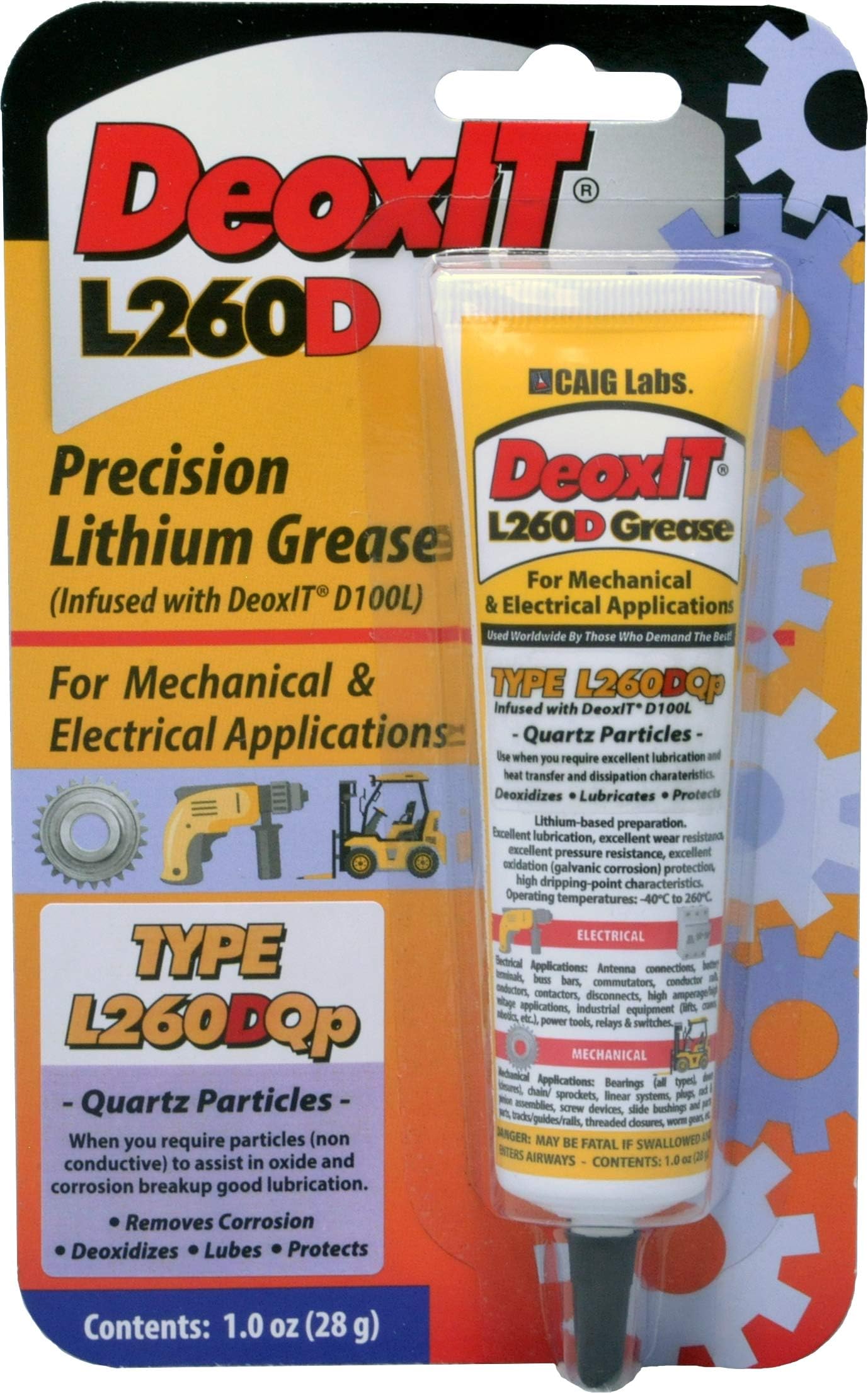 DeoxIT L260-DQ1, Lithium Grease with Cleaner/Deoxidizer, Quartz Particles, 28g Squeeze Tube, Pack of 1