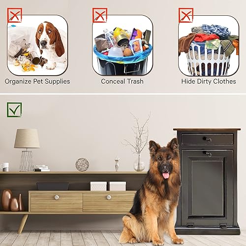 Miniatura 5 de Peaceful Classics Gabinete de basura  Armario de escondite hecho a mano para botes de basura cubo de basura decorativo de baño cubo de basura de