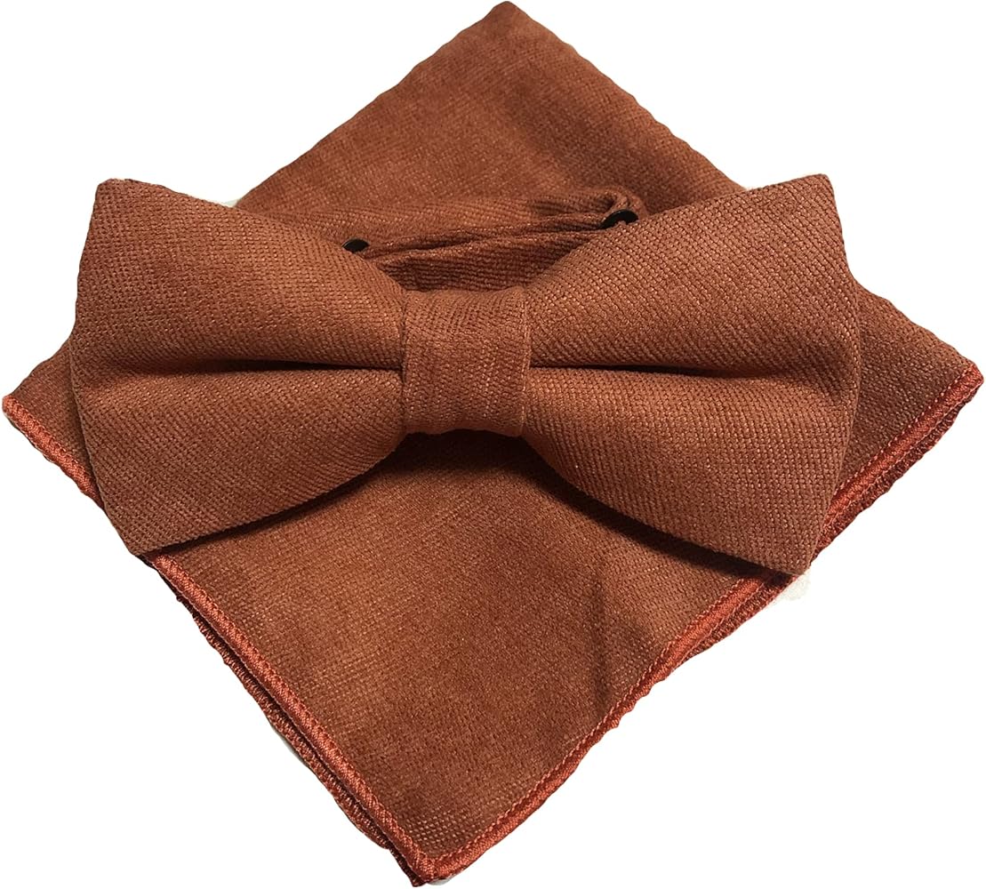 Amazon | ブラウンオレンジ【蝶ネクタイ＆ポケットチーフ】 2点セット