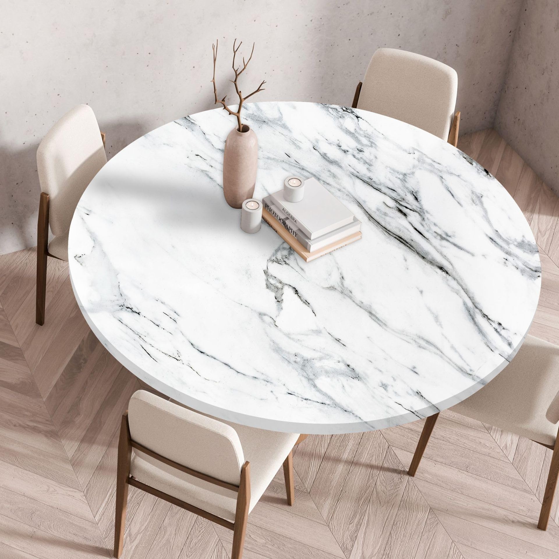 Highdi 3D Mantel Redondo con Bordes Elástica, Mantel Mesa Redonda Ajustable Protector de Mesas Redondas Manteles Antimanchas para Picnic Comedor Cocina (Piedra I,80cm)