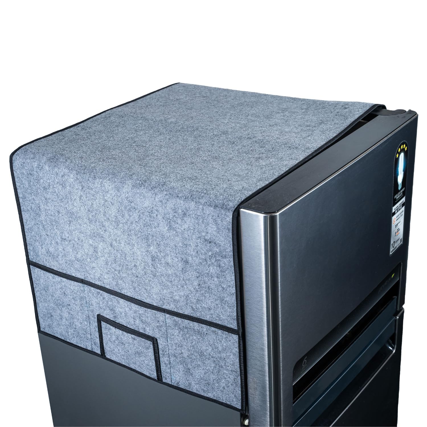 SPYKLEE Refrigerator Top Cover with 5 Storage Side Pockets | Dustproof Fridge Cover Mat | Durable, Water-Resistant, Anti-Dust Protector | for Single & Double Door Refrigerators (Grey, 31X23 Inches)