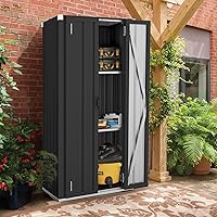 AECOJOY Waterproof Outdoor Storage Cabinet with Adjustable Shelves - Tall Vertical Garden Shed, Weatherproof Dark Grey