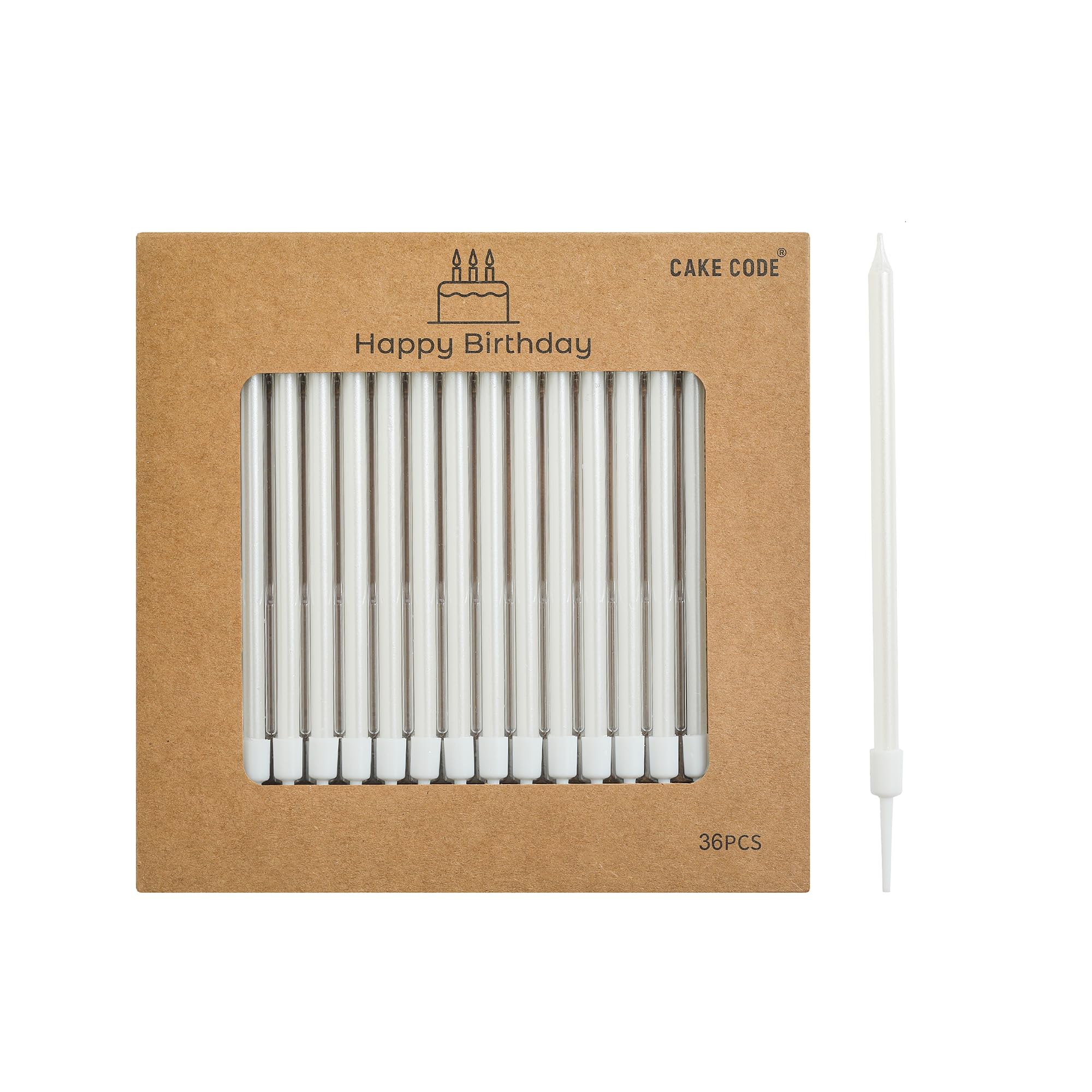 CAKE CODE 36-Count Pearl White Long Thin Birthday Candles, Cake Candles, Birthday Parties, Wedding Decorations, Party Candles
