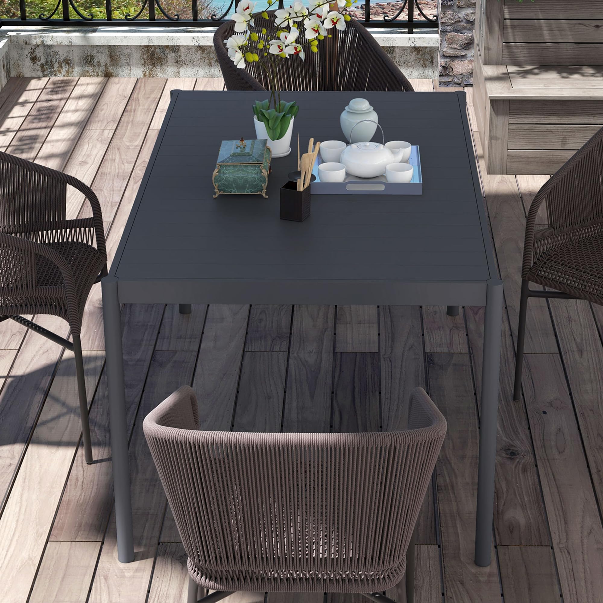 Outsunny Table de Jardin Rectangulaire 6 Personnes 145L x 90l x 74H cm Gris