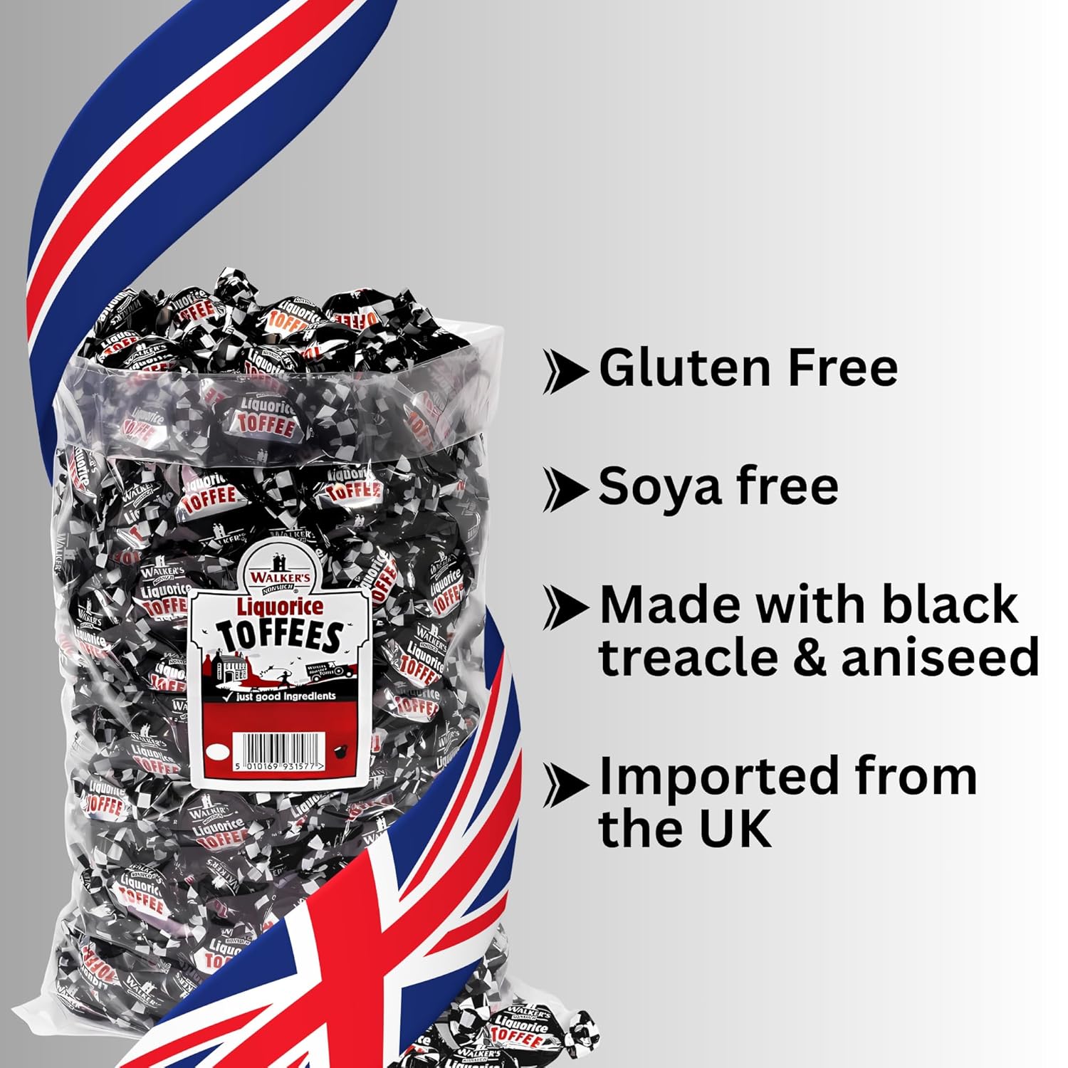 Walkers Nonsuch Liquorice Toffees Bulk Bag – Black Licorice Candy from UK – Individually Wrapped British Candy Gift – Old Fashioned English Toffee with Condensed Milk & Black Treacle, 88.18 Oz (2.5kg)