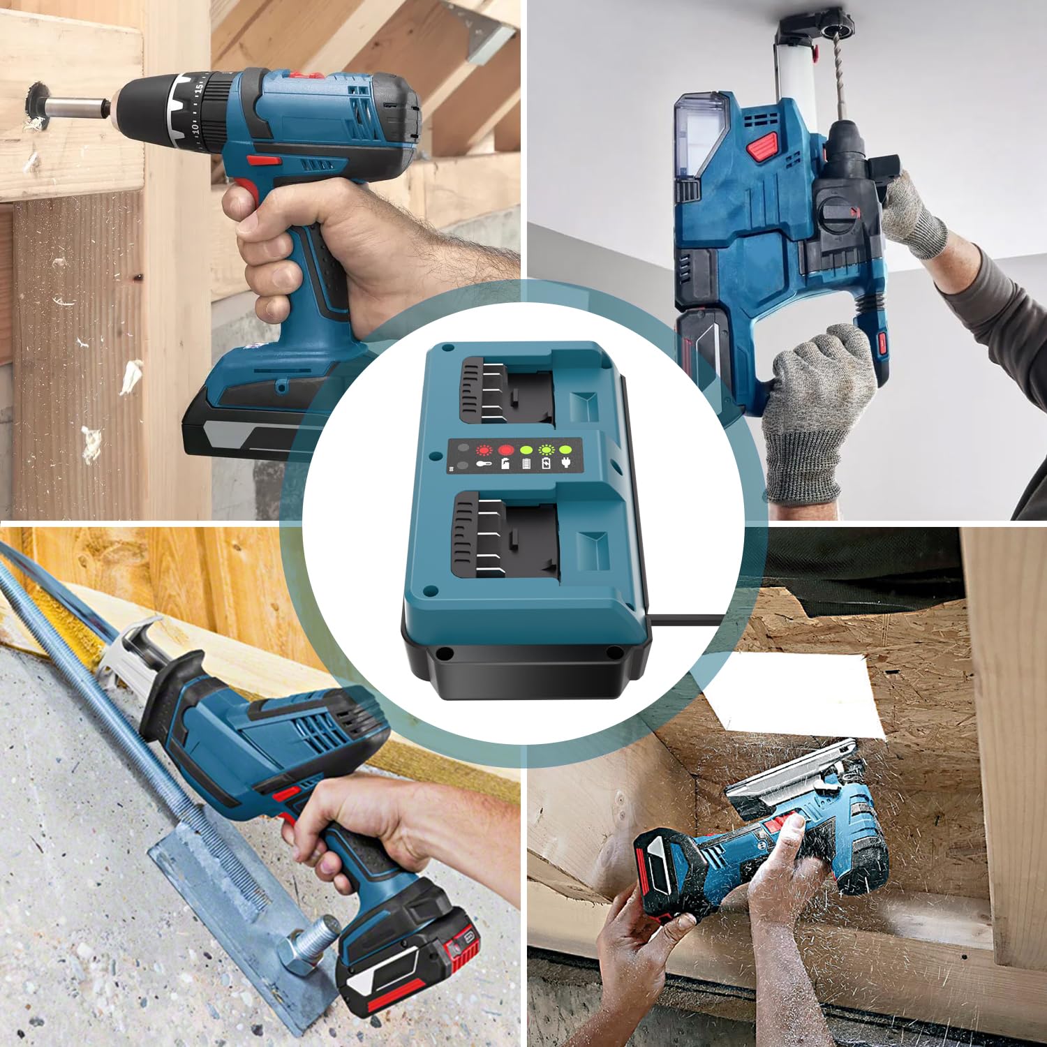 KUNLUN Cargador para Bosch Professional 18V Batería, Cargador de Reemplazo de 2 Puertos con Pantalla LED para Bosch Baterías 18V GBA BAT609, BAT610G, BAT618G, BAT619 y BAT621 (para Bosch GBA) | GBA BAT609, BAT610G, BAT618G, BAT619 y BAT621 Batería, con pa