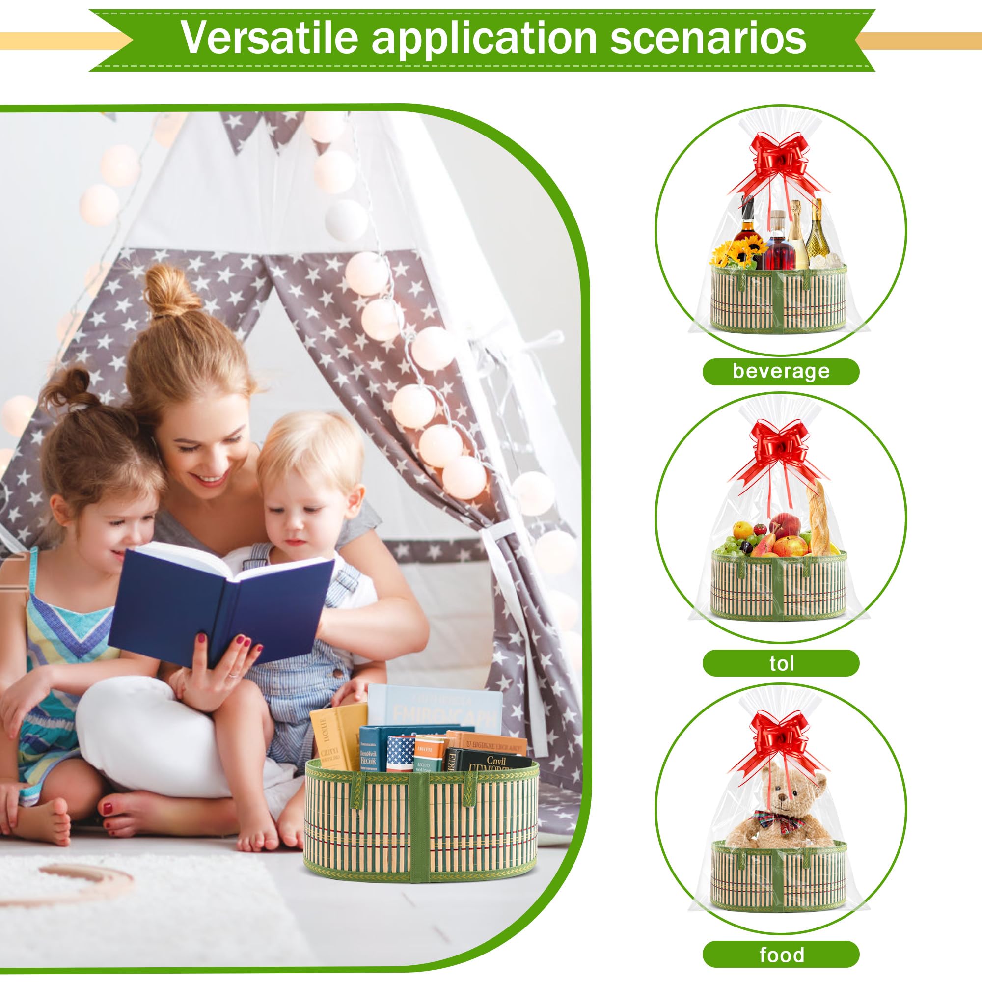 Juego de 2 cestas de regalo vacías, cesta de regalo de bambú tejida con asas, cestas de regalo vacías para llenar para fiestas, bodas, aniversarios, Navidad
