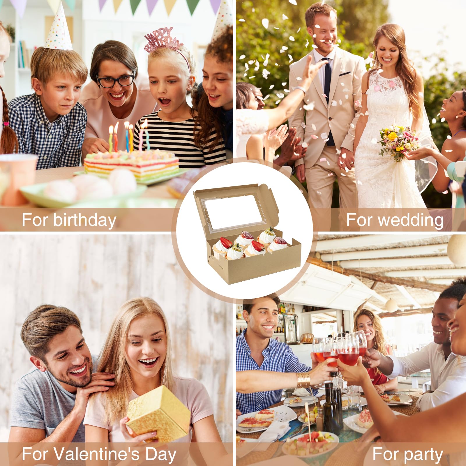 20 Boîtes à Gâteaux En Kraft Avec Fenêtre - 18x11x4 Cm - Pour Cookies, Cupcakes, Pâtisseries - Emballage Écologique