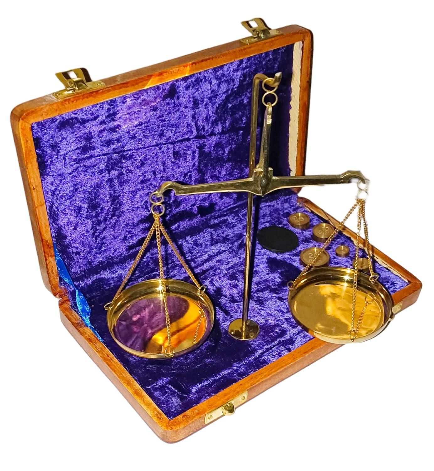 Vintage Antique Brass Jewelry Scale with Velvet Box Goldsmith Weight (tarazu) Showpiece Levels Measuring Tool with Weight Balance Home Decor -100 gram Wooden Box