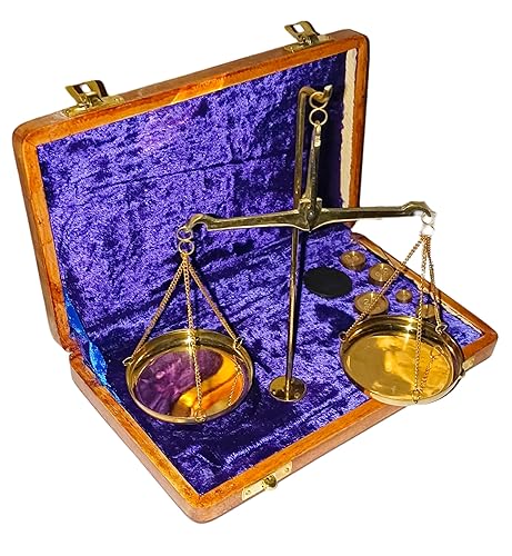 Báscula de joyería de latón antiguo vintage con caja de terciopelo Goldsmith (tarazu) Herramienta de medición de niveles de exhibición con
