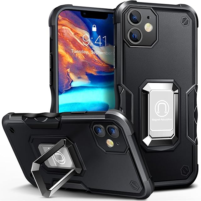 HOOMIL Case Designed for iPhone 11 Case, Heavy Duty Shockproof Protective Case with Stand - Black