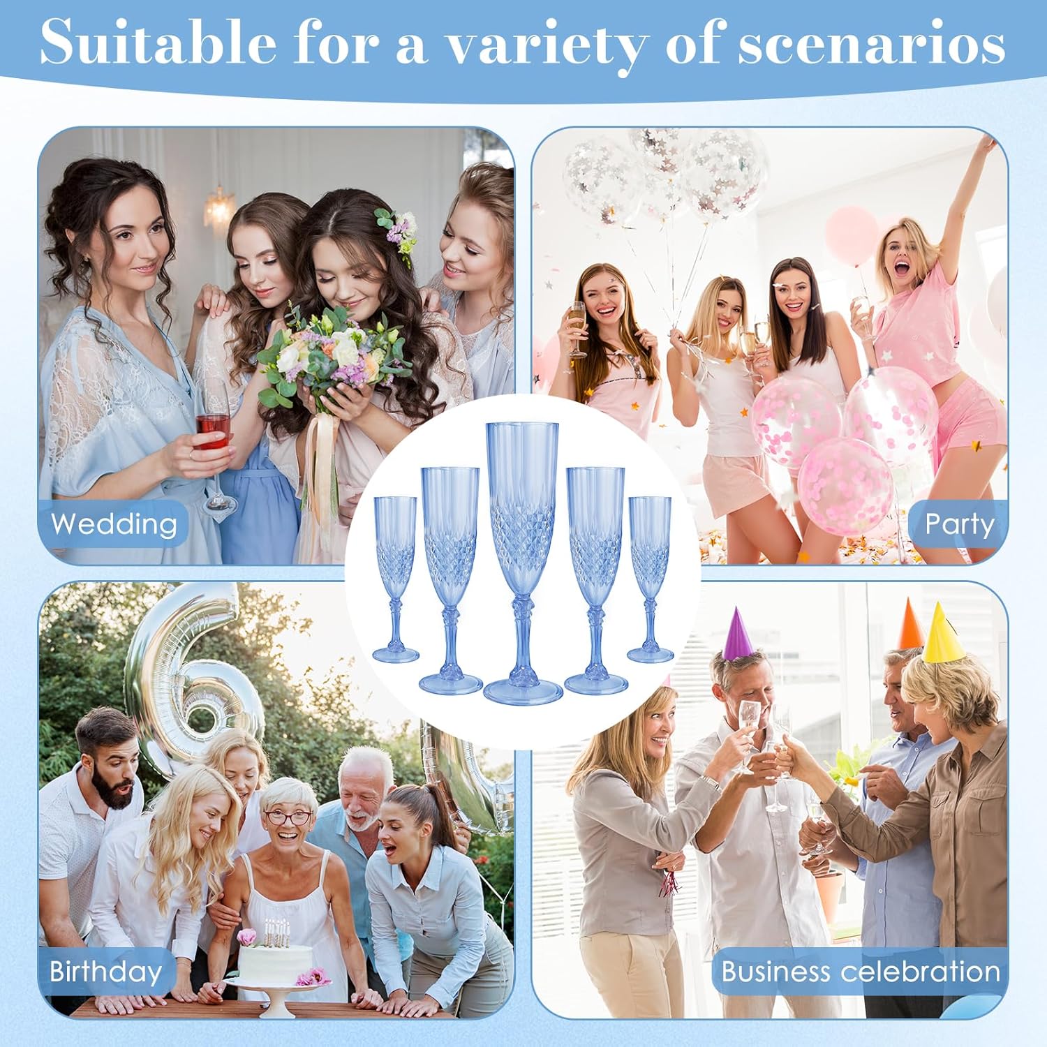 24 Pcs Blue Plastic Champagne Flutes,Blue Champagne Glasses Bulk, Made of Durable Plastic Material Can be Used for Weddings, Everyday Fun Parties and More! - Image 7
