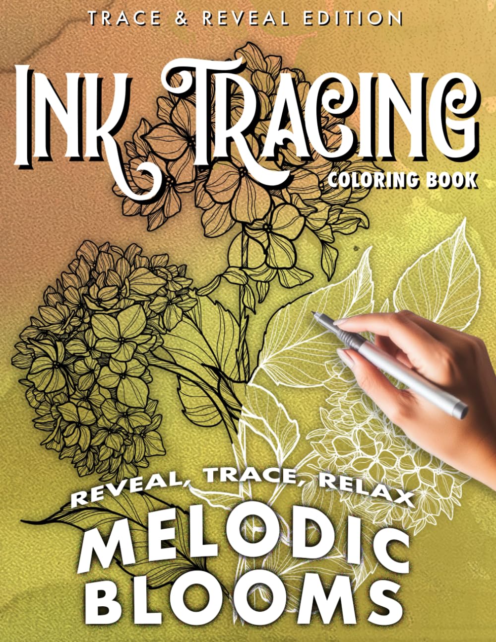 Ink Tracing Coloring Book | Melodic Blooms: Trace flowers with specially curated musical backgrounds designed to enhance relaxation and mindfulness