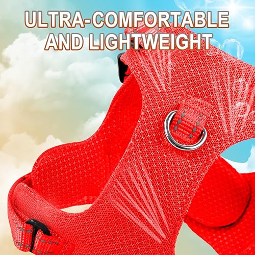 Miniatura 2 de Arnés para perro, arnés reflectante ajustable sin tirones, transpirable suave para perros pequeños y medianos, gatos, rojo, XXS