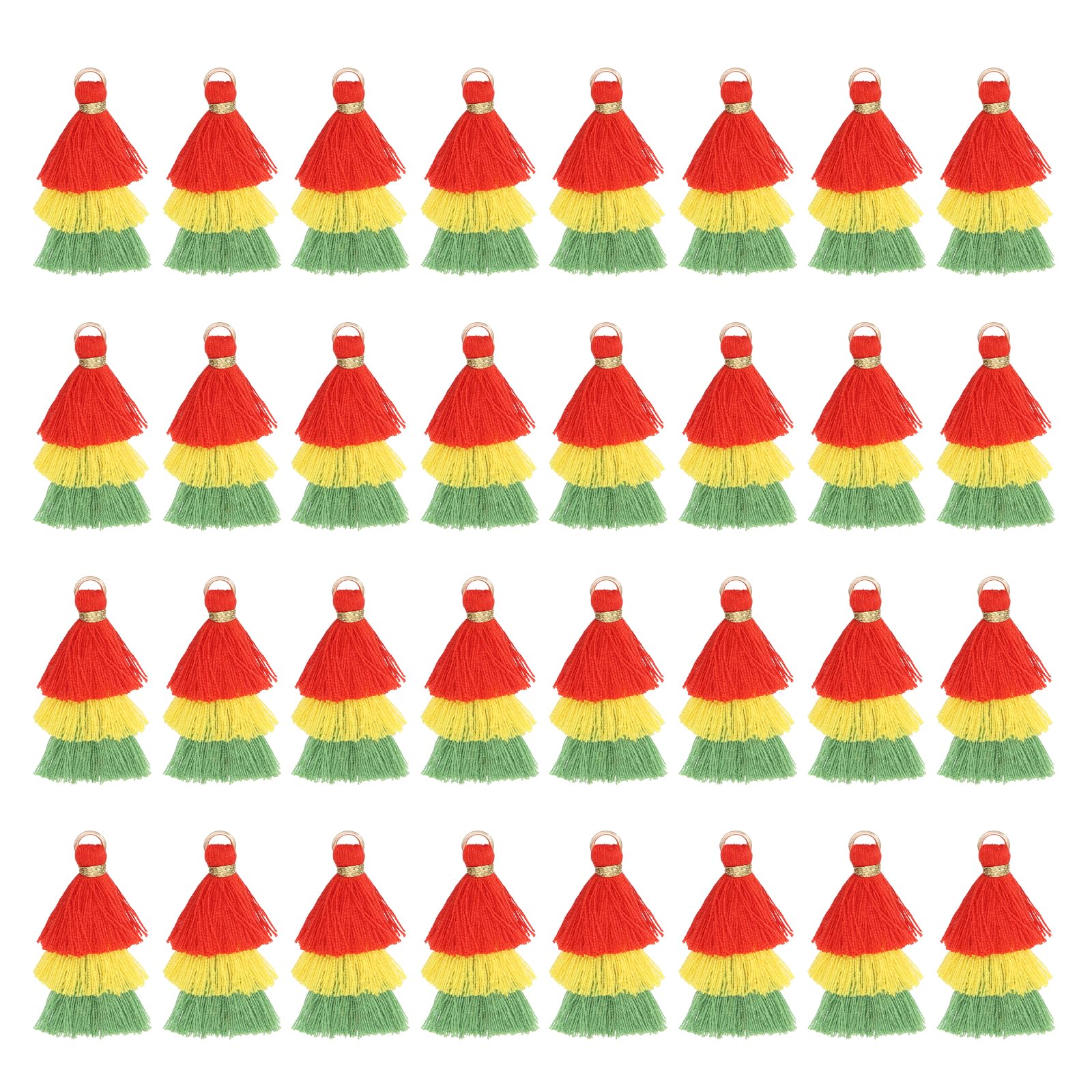 Mini borlas de tres capas no se deshilachan con anillo para llaveros y manualidades