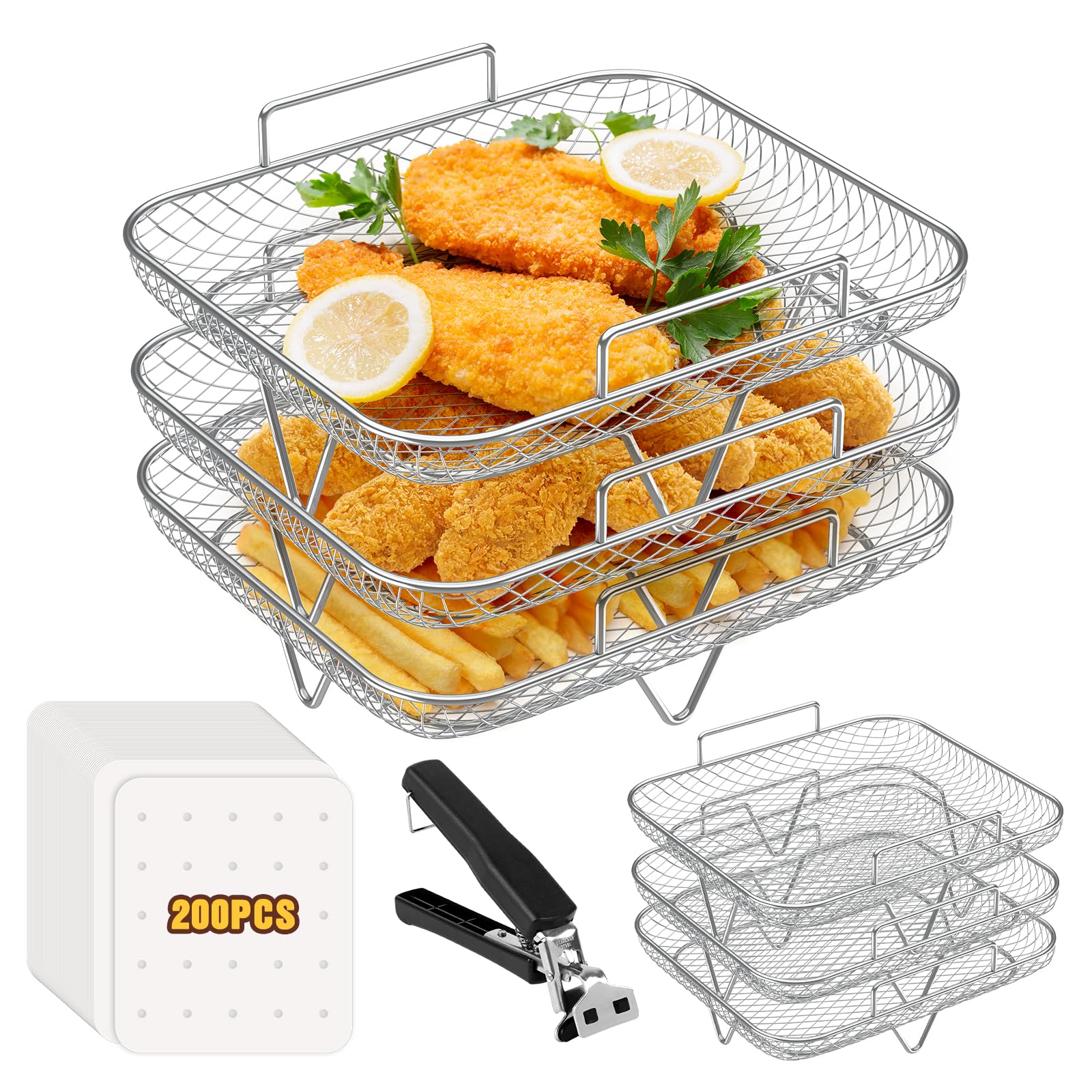 Paniers empilables pour friteuses à air chaud Ninja repas de famille 3 niveaux