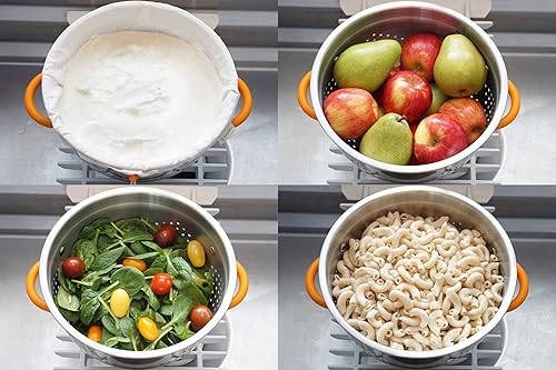 Miniatura 5 de Juego de colador de yogur griego: colador de acero inoxidable con bolsa de colador de algodón orgánico | Fabricante de yogur griego premium, tamaño