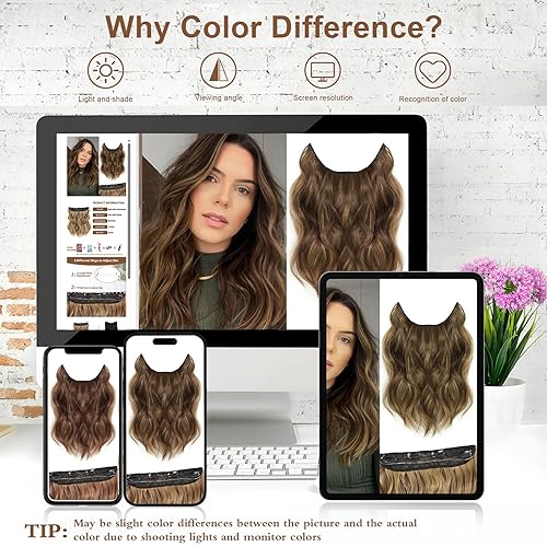 Miniatura 6 de Extensiones de cabello tipo halo ajustables, largas, onduladas, peluca sintética Hairextension mejorada, 4 clips seguros en las extensiones de