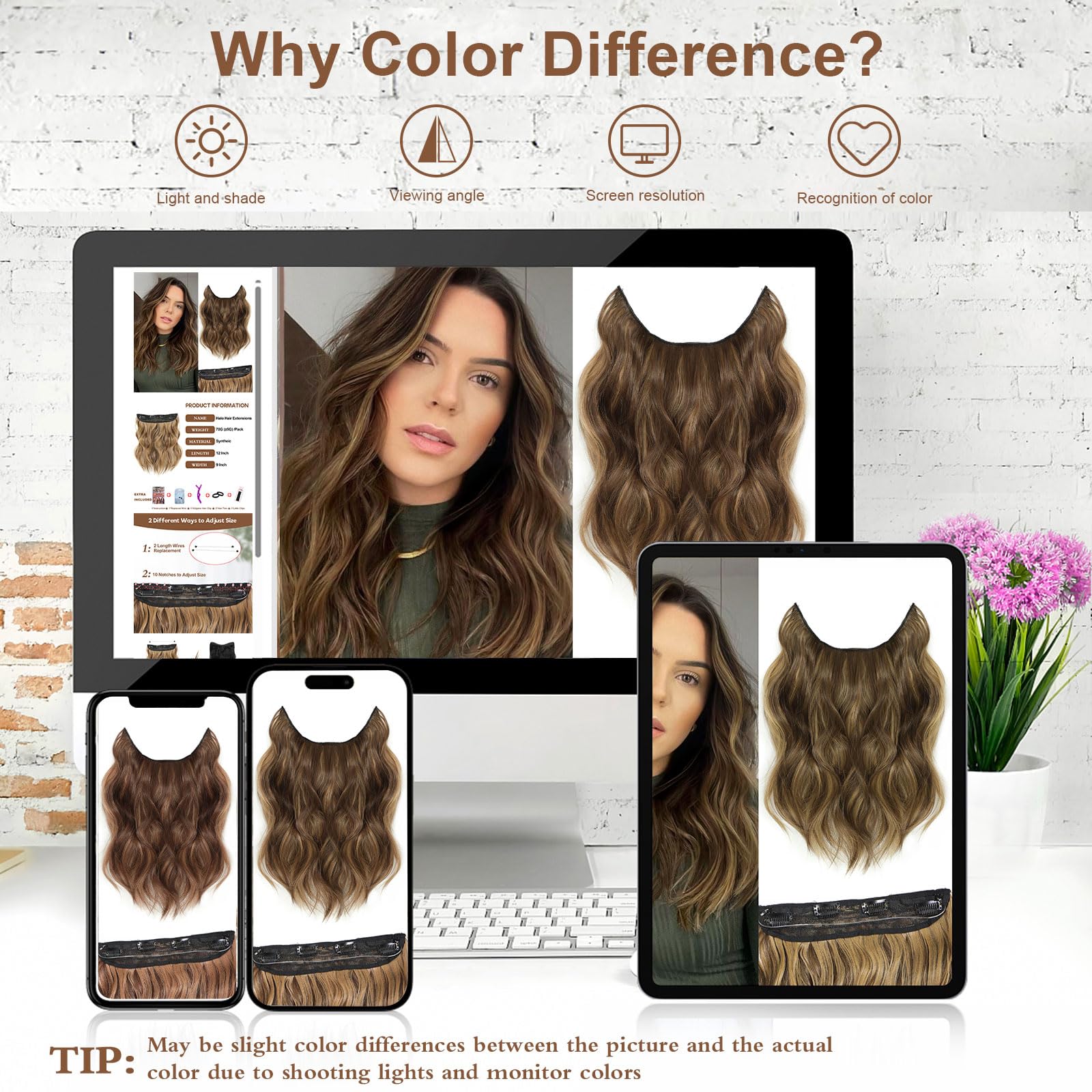 12 Inch Halo Hair Extensions Medium Brown BUPPLER Halo Hair